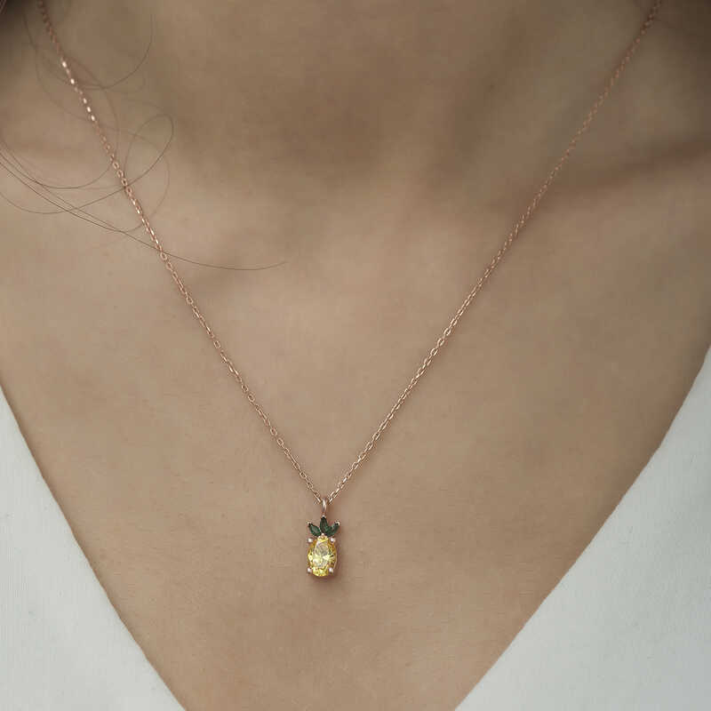 Silver Rose Pineapple Figurine Fruit Necklace