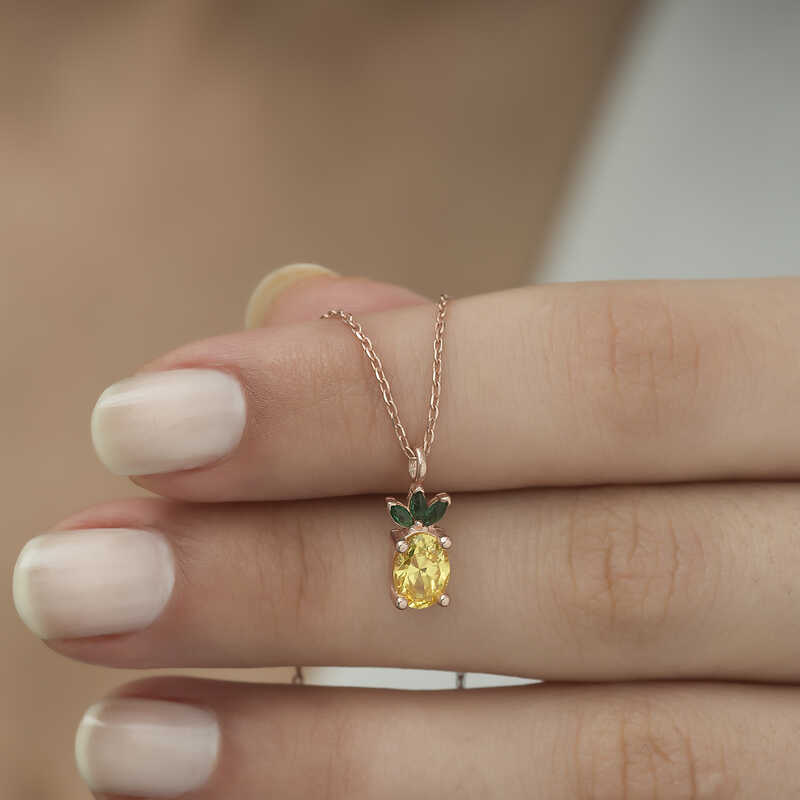 Silver Rose Pineapple Figurine Fruit Necklace
