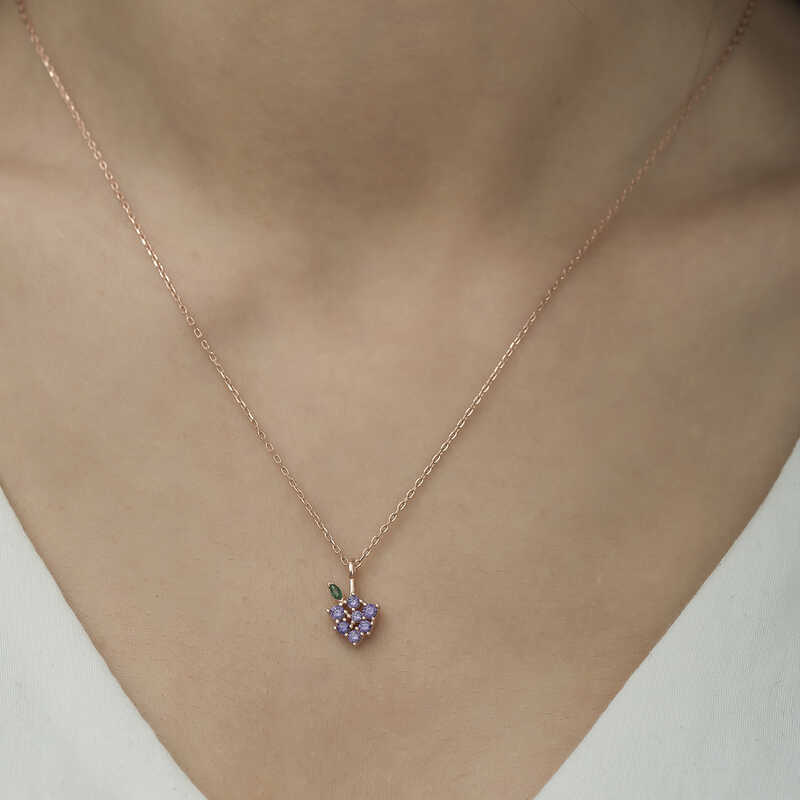 Silver Rose Grape Figured Fruit Necklace