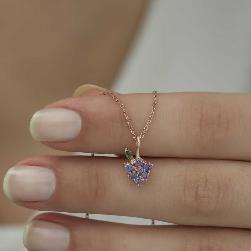 Silver Rose Grape Figured Fruit Necklace