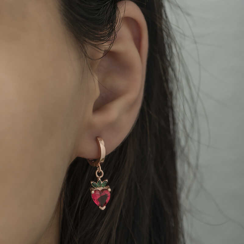 Silver Strawberry Figure Fruit Earrings