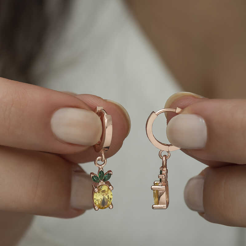 Silver Pineapple Figure Fruit Earrings