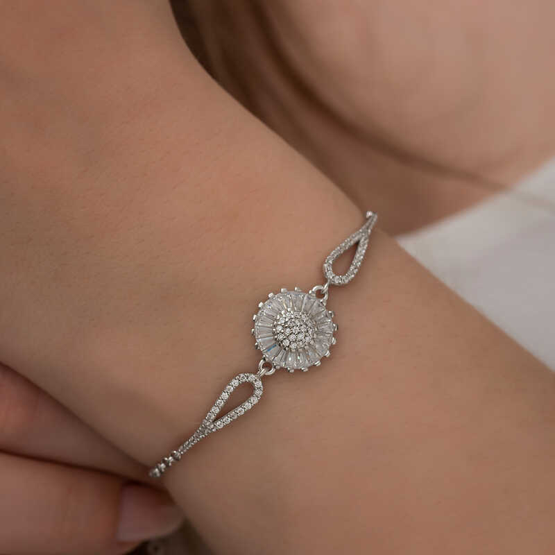 Silver Rhodium Baguette Stone Infinity Bracelet