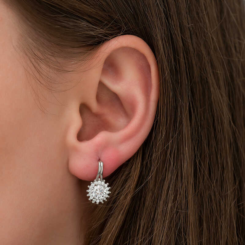 Silver Mengecli Round Cut Earrings