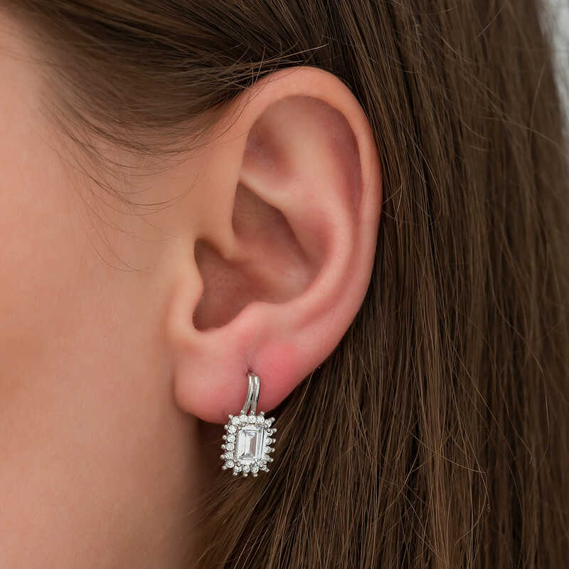 Silver Mengecli Emerald Cut Earrings
