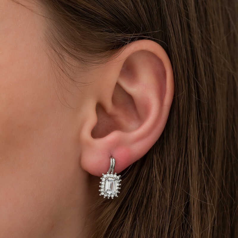 Silver Mengecli Emerald Cut Earrings