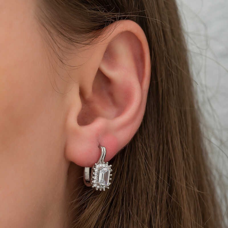 Silver Mengecli Emerald Cut Earrings