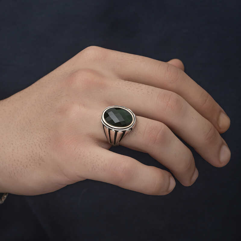 Silver Black Zircon Stone Men’s Ring