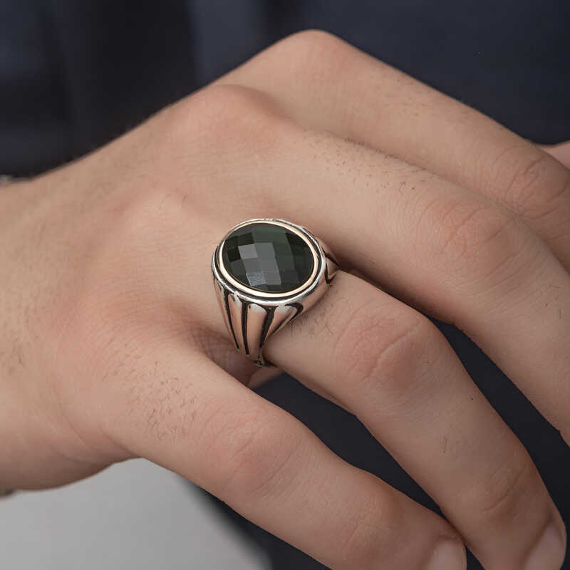 Silver Black Zircon Stone Men’s Ring