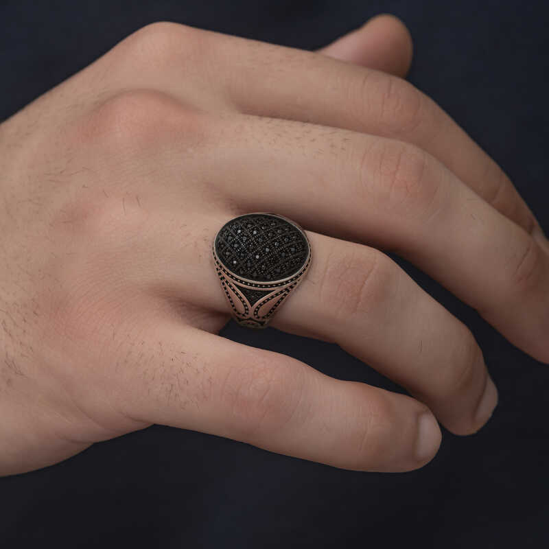 Silver Black Zircon Stone Men’s Ring