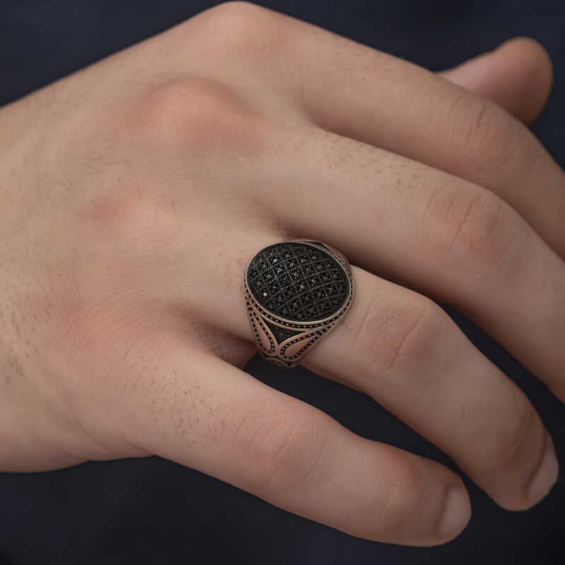 Silver Black Zircon Stone Men’s Ring
