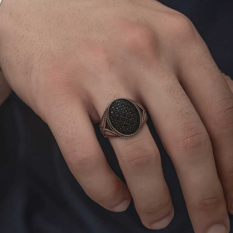 Silver Black Zircon Stone Men’s Ring