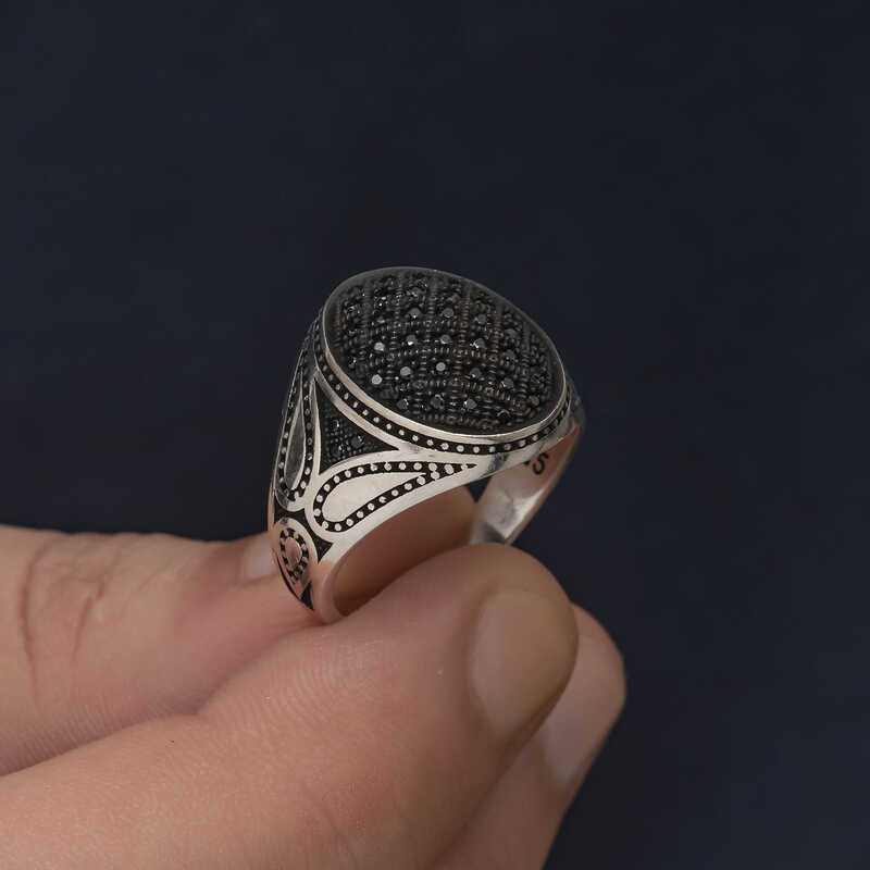 Silver Black Zircon Stone Men’s Ring