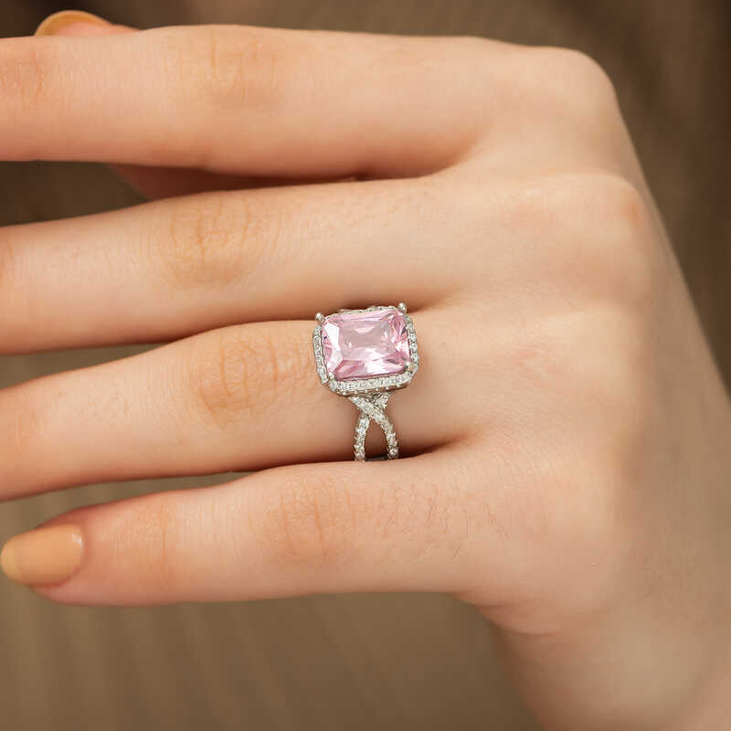 Silver Pink Baguette Women’s Ring