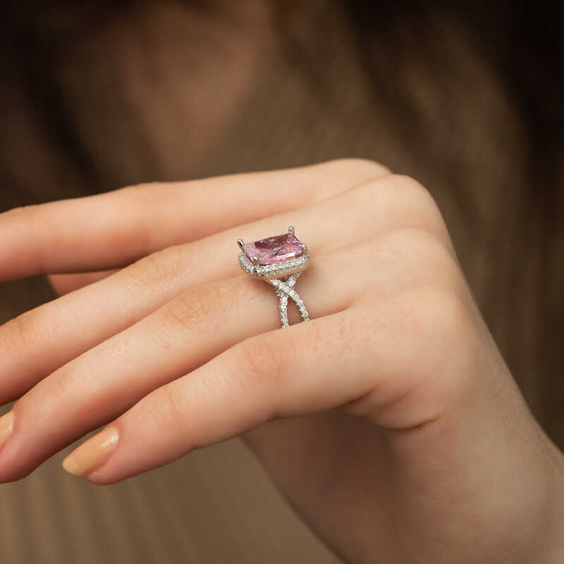Silver Pink Baguette Women’s Ring