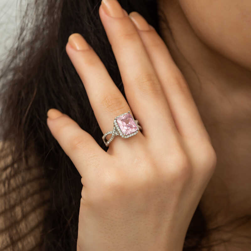 Silver Pink Baguette Women’s Ring