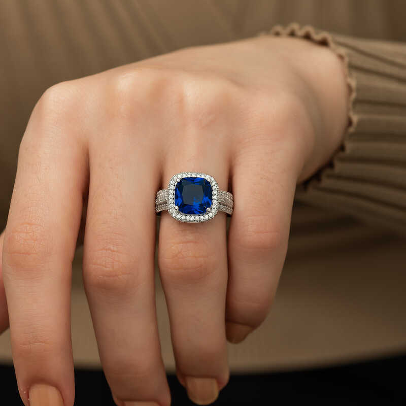 Silver Blue Baguette Women’s Ring