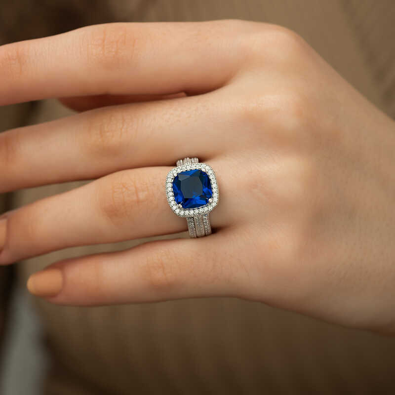 Silver Blue Baguette Women’s Ring