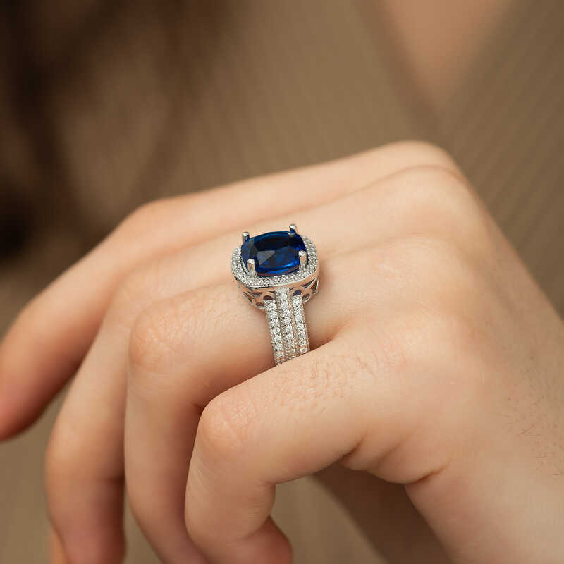 Silver Blue Baguette Women’s Ring