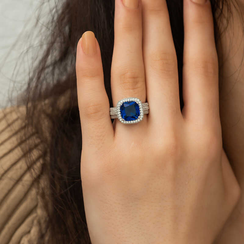 Silver Blue Baguette Women’s Ring