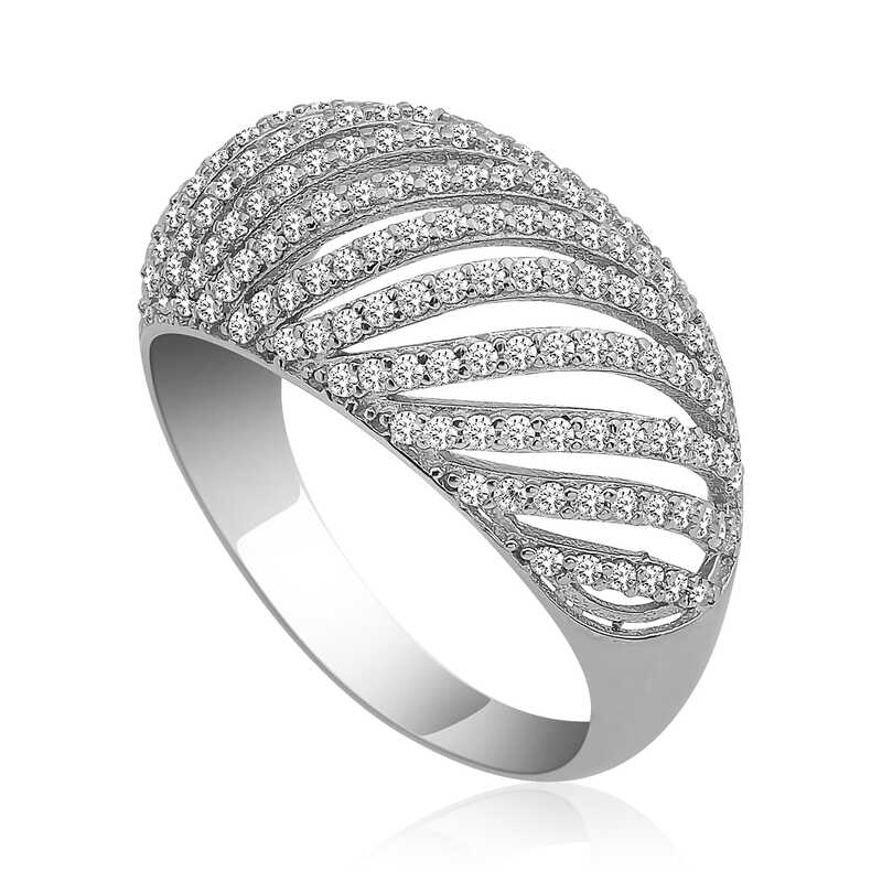 Silver Zircon Stone Domed Women’s Ring