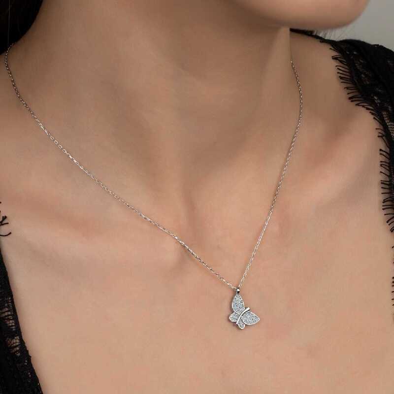 Swarovski Stone Silver Butterfly Women’s Necklace