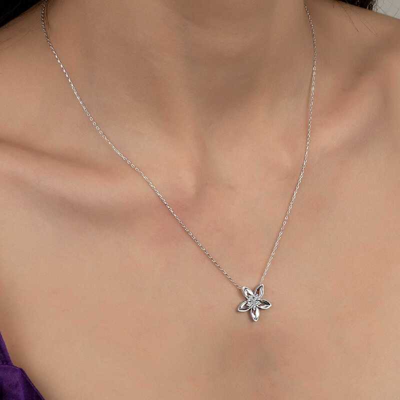 Swarovski Stone Silver Flower Women’s Necklace