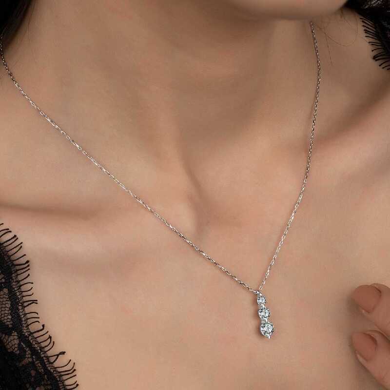 Swarovski Stone Silver Three Stone Solitaire Women’s Necklace