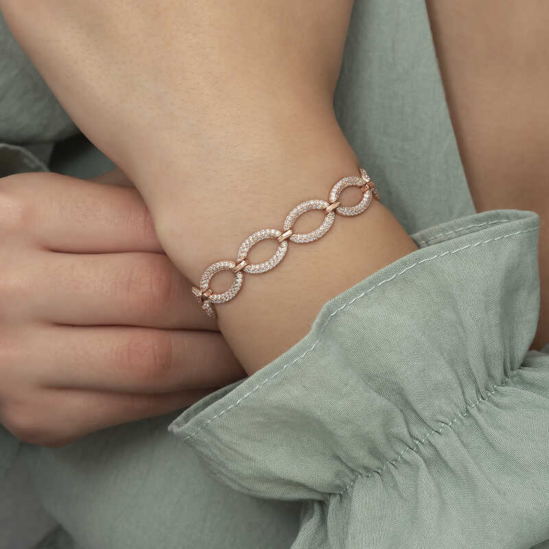 Silver Rose Oval Stone Women’s Bracelet