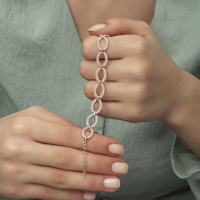 Silver Rose Oval Stone Women’s Bracelet