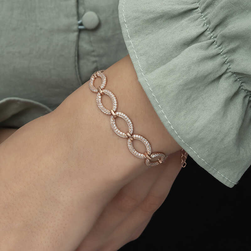 Silver Rose Oval Stone Women’s Bracelet
