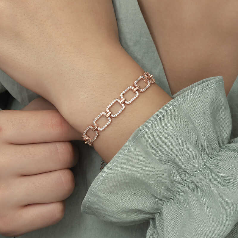 Silver Rose Square Stone Women’s Bracelet