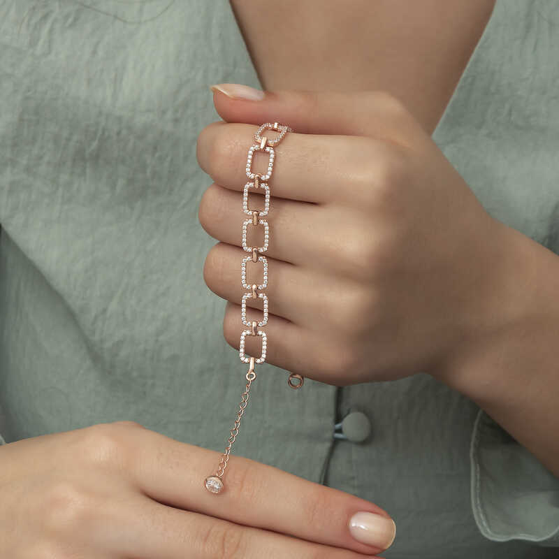 Silver Rose Square Stone Women’s Bracelet