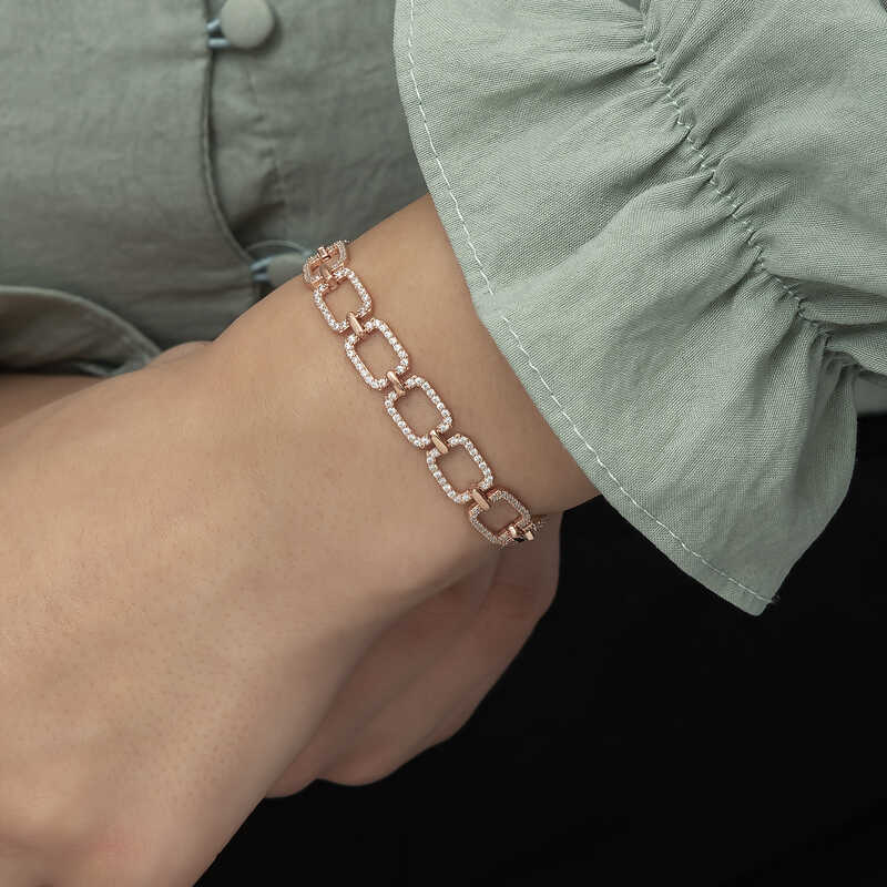 Silver Rose Square Stone Women’s Bracelet