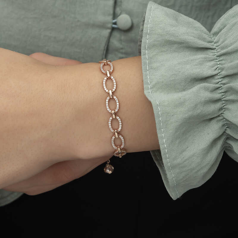 Silver Rose Oval Stone Women’s Bracelet
