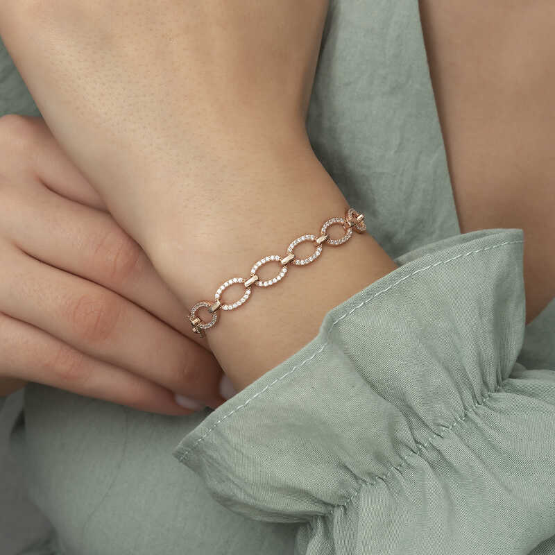 Silver Rose Oval Stone Women’s Bracelet