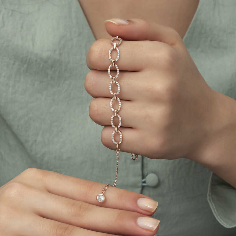 Silver Rose Oval Stone Women’s Bracelet