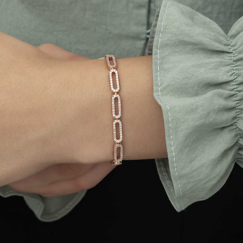 Silver Rose Oval Stone Women’s Bracelet