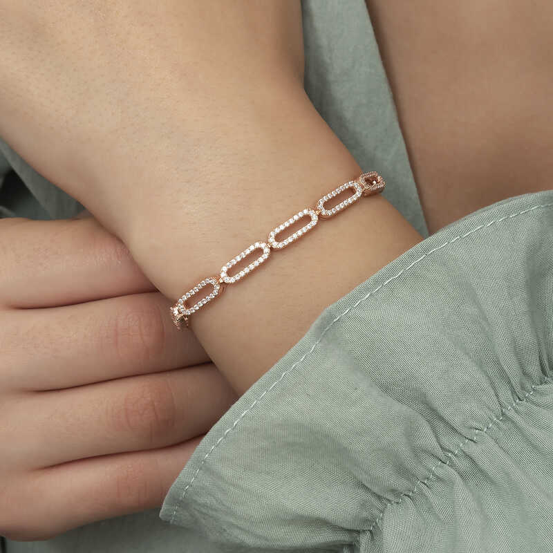 Silver Rose Oval Stone Women’s Bracelet