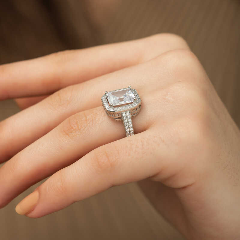 Silver White Baguette Women’s Ring