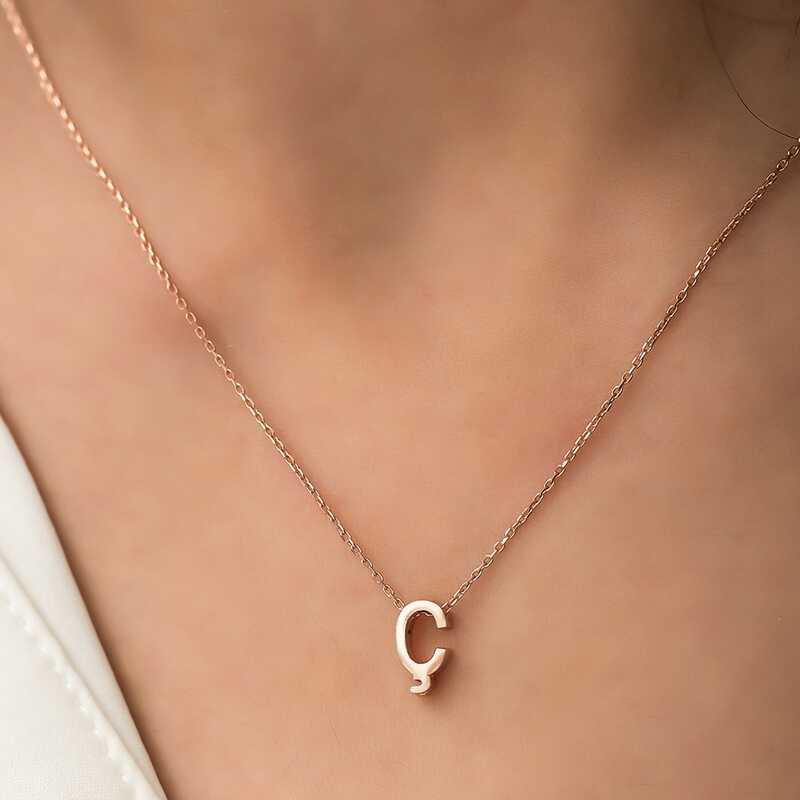 Silver Rose 3D Letter C Women’s Necklace