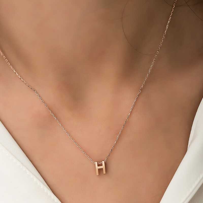 Silver Rose 3D Letter H Women’s Necklace