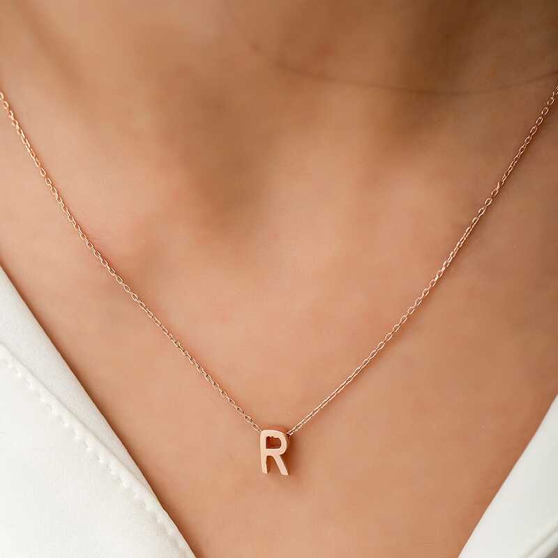 Silver Rose 3D Letter R Women’s Necklace