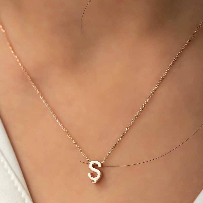 Silver Rose 3D Letter S Women’s Necklace