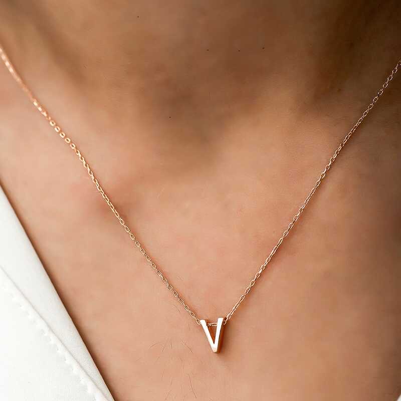Silver Rose 3D V Letter Women’s Necklace