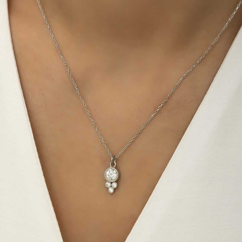 Silver Dew Drop Round Solitaire Women’s Necklace