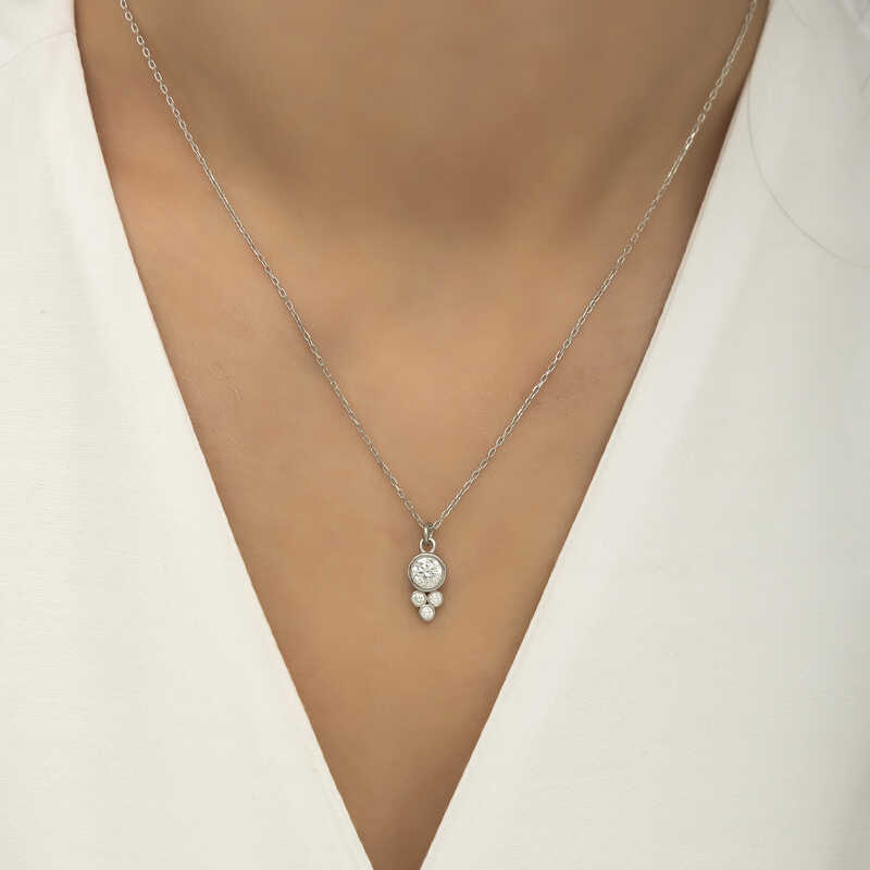 Silver Dew Drop Round Solitaire Women’s Necklace