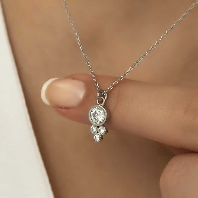 Silver Dew Drop Round Solitaire Women’s Necklace