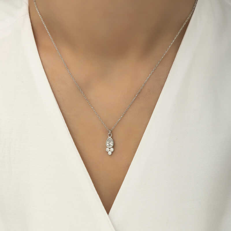 Silver Dew Drop Solitaire Women’s Necklace