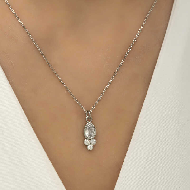 Silver Dew Drop Solitaire Women’s Necklace